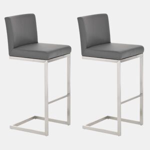 Lote de 2 taburetes de bar Paros revestimiento de polipiel Simil cuero Gris 48X42X104 cm
