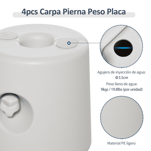 Outsunny Conjunto de 4 Pesos para Tendas Dobráveis Suportes Enchíveis com 9 kg de Água Pesos para Tendas com Maçanetas de Fixação Ø2224x25 cm Branco Outsunny Conjunto de 4 Pesos para Tendas Dobráveis Suportes Enchíveis com 9 kg de Água Pesos para Tendas com Maçanetas de Fixação Ø2224x25 cm Branco