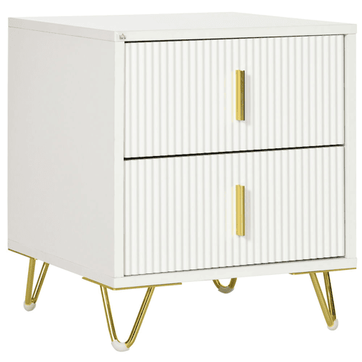 HOMCOM Mesa de Cabeceira com 2 Gavetas Mesa Auxiliar com Pés de Metal para Sala de Estar Dormitório Carga Máxima 40 kg 40x40x47 cm Branco e Dourado