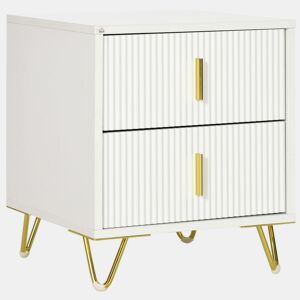 HOMCOM Mesa de Cabeceira com 2 Gavetas Mesa Auxiliar com Pés de Metal para Sala de Estar Dormitório Carga Máxima 40 kg 40x40x47 cm Branco e Dourado