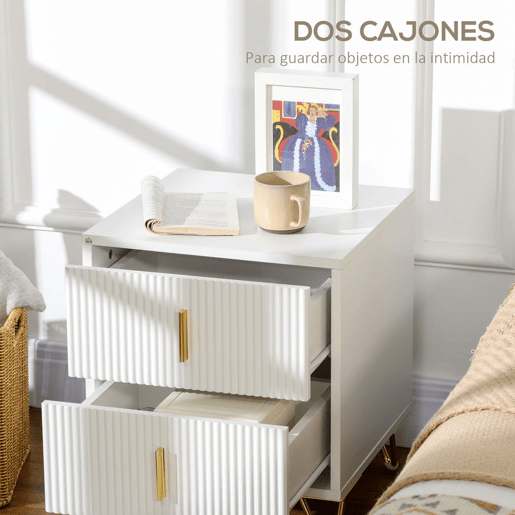 HOMCOM Mesa de Cabeceira com 2 Gavetas Mesa Auxiliar com Pés de Metal para Sala de Estar Dormitório Carga Máxima 40 kg 40x40x47 cm Branco e Dourado