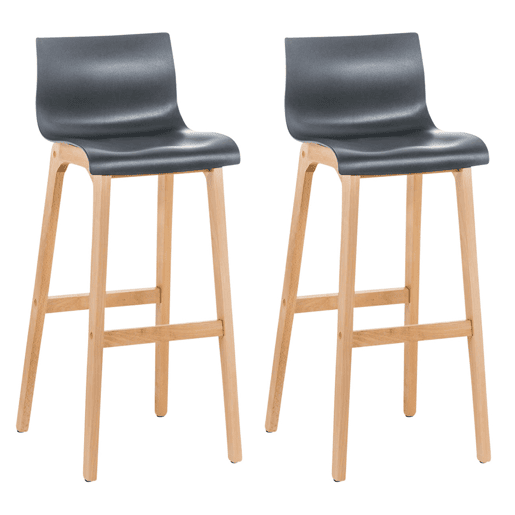 Juego de 2 taburetes de bar Hover Asiento de plástico Base de cuatro patas Natura Madera Gris 46X41X102 cm