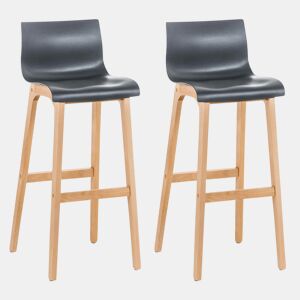 Juego de 2 taburetes de bar Hover Asiento de plástico Base de cuatro patas Natura Madera Gris 46X41X102 cm