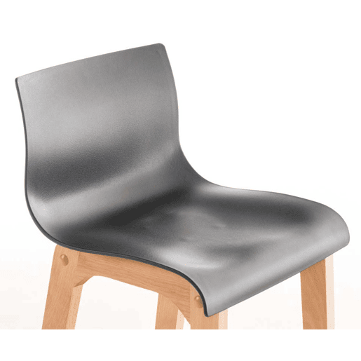 Juego de 2 taburetes de bar Hover Asiento de plástico Base de cuatro patas Natura Madera Gris 46X41X102 cm