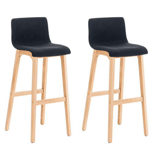 Juego de 2 taburetes de bar Hover, asiento de tela, patas de madera de haya natural Negro 46X41X102 cm