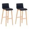 Juego de 2 taburetes de bar Hover, asiento de tela, patas de madera de haya natural Negro 46X41X102 cm