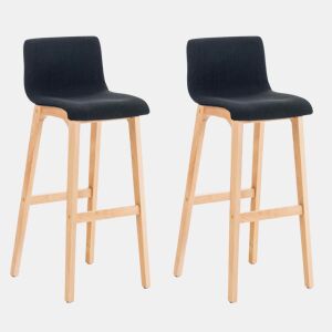 Juego de 2 taburetes de bar Hover, asiento de tela, patas de madera de haya natural Negro 46X41X102 cm
