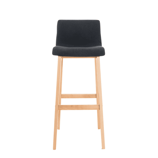 Juego de 2 taburetes de bar Hover, asiento de tela, patas de madera de haya natural Negro 46X41X102 cm