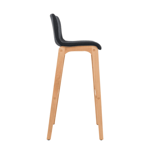 Juego de 2 taburetes de bar Hover, asiento de tela, patas de madera de haya natural Negro 46X41X102 cm
