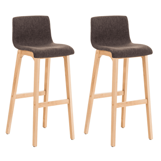 Juego de 2 taburetes de bar Hover, asiento de tela, patas de madera de haya natural Marrón 46X41X102 cm