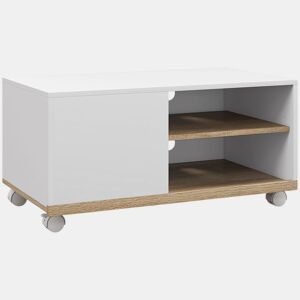 HOMCOM Móvel de TV Mesa de Sala de Estar Moderna de TV de 42 Polegadas com 4 Rodas com 1 Porta e 2 Prateleiras de Armazenamento 80x45x39,5 cm Branco