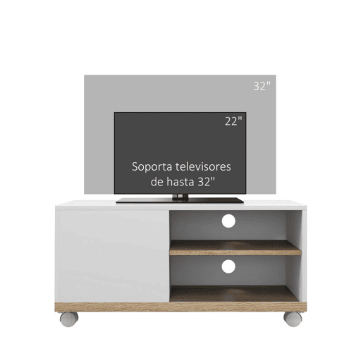 HOMCOM Móvel de TV Mesa de Sala de Estar Moderna de TV de 42 Polegadas com 4 Rodas com 1 Porta e 2 Prateleiras de Armazenamento 80x45x39,5 cm Branco