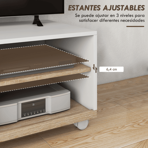 HOMCOM Móvel de TV Mesa de Sala de Estar Moderna de TV de 42 Polegadas com 4 Rodas com 1 Porta e 2 Prateleiras de Armazenamento 80x45x39,5 cm Branco