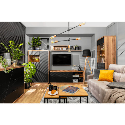 Suporte para TV 2 gavetas 2 nichos 156 cm Sven Preto e Madeira