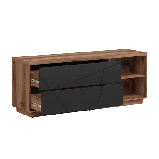 Suporte para TV 2 gavetas 2 nichos 156 cm Sven Preto e Madeira