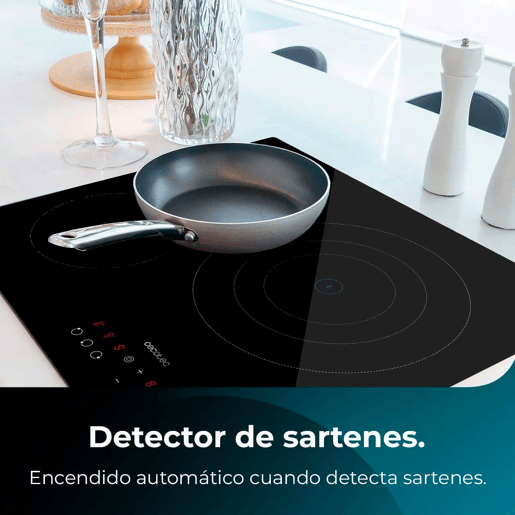 Cecotec Placa de vitrocerâmica de 3 zonas, 9 níveis, potência máxima de 5700 W e controlo tátil.