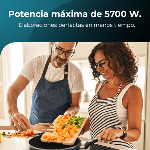 Cecotec Placa de vitrocerâmica de 3 zonas, 9 níveis, potência máxima de 5700 W e controlo tátil.