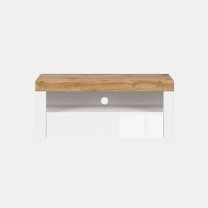 Suporte para televisor com 1 gaveta Hella 106 cm, branco e madeira