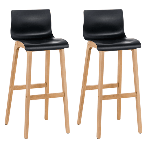 Juego de 2 taburetes de bar Hover Asiento de plástico Base de cuatro patas Natura Madera Negro 46X41X102 cm
