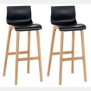 Juego de 2 taburetes de bar Hover Asiento de plástico Base de cuatro patas Natura Madera Negro 46X41X102 cm
