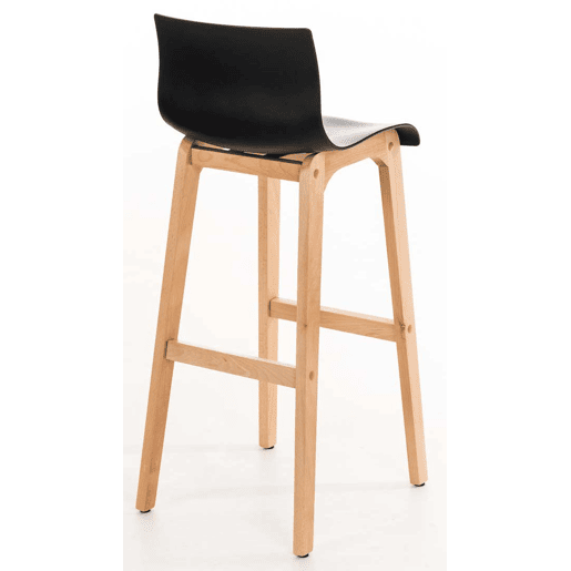Juego de 2 taburetes de bar Hover Asiento de plástico Base de cuatro patas Natura Madera Negro 46X41X102 cm