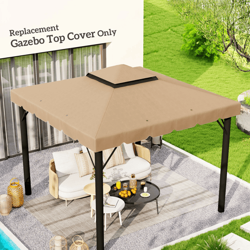 Outsunny Cobertura de Substituição para Pérgola 300x300 cm Teto de Substituição para Pérgolas Exterior com Duplo Teto e 8 Orifícios de Drenagem Cáqui