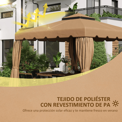 Outsunny Cobertura de Substituição para Pérgola 300x300 cm Teto de Substituição para Pérgolas Exterior com Duplo Teto e 8 Orifícios de Drenagem Cáqui