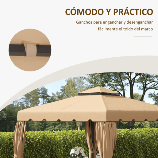 Outsunny Cobertura de Substituição para Pérgola 300x300 cm Teto de Substituição para Pérgolas Exterior com Duplo Teto e 8 Orifícios de Drenagem Cáqui