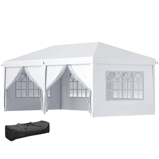 Outsunny Tenda para Festas 585x295x270 cm com Paredes Laterais Amovíveis Tenda Dobrável com 2 Portas com Fecho de Correr 4 Janelas e Bolsa de Transporte Branco
