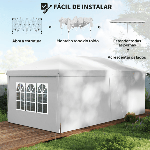 Outsunny Tenda para Festas 585x295x270 cm com Paredes Laterais Amovíveis Tenda Dobrável com 2 Portas com Fecho de Correr 4 Janelas e Bolsa de Transporte Branco