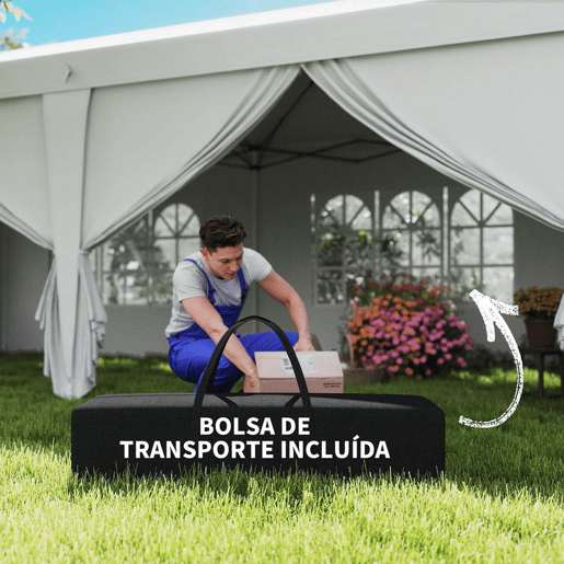Outsunny Tenda para Festas 585x295x270 cm com Paredes Laterais Amovíveis Tenda Dobrável com 2 Portas com Fecho de Correr 4 Janelas e Bolsa de Transporte Branco