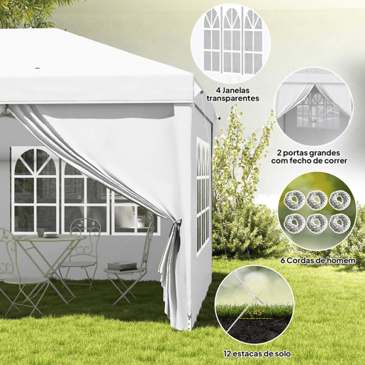 Outsunny Tenda para Festas 585x295x270 cm com Paredes Laterais Amovíveis Tenda Dobrável com 2 Portas com Fecho de Correr 4 Janelas e Bolsa de Transporte Branco