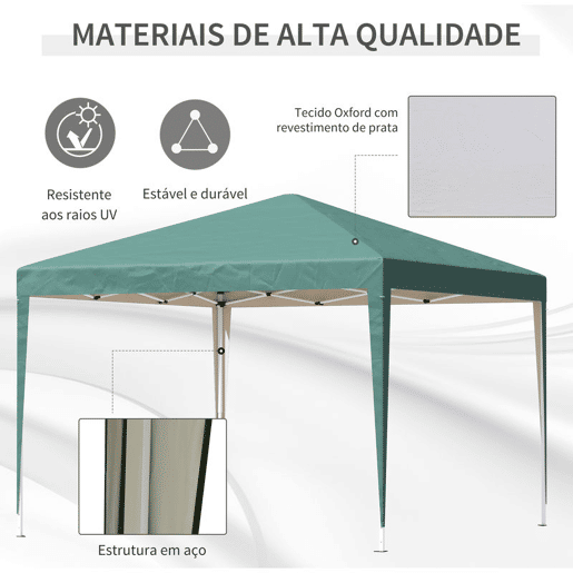 Outsunny Tenda Dobrável 295x295x255 cm com Bolsa de Transporte Altura Ajustável Anti-UV e Impermeável para Terraço Pátio e Praia Verde Outsunny Tenda Dobrável 295x295x255 cm com Bolsa de Transporte Altura Ajustável Anti-UV e Impermeável para Terraço Pátio e Praia Verde