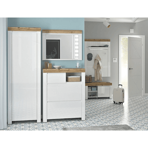 Móvel de corredor de 1 porta Hella Branco e Madeira Móvel de corredor de 1 porta Hella Branco e Madeira