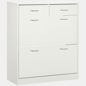 HOMCOM Sapateira Móvel para Sapatos Estreito com 2 Compartimentos e 2 Gavetas para 12 Pares de Sapatos para Sala de Estar Entrada Corredor 80x30x91,5 cm Branco