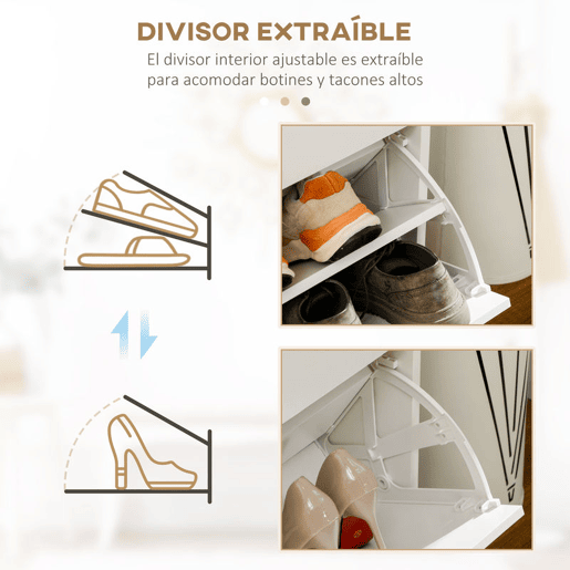 HOMCOM Sapateira Móvel para Sapatos Estreito com 2 Compartimentos e 2 Gavetas para 12 Pares de Sapatos para Sala de Estar Entrada Corredor 80x30x91,5 cm Branco