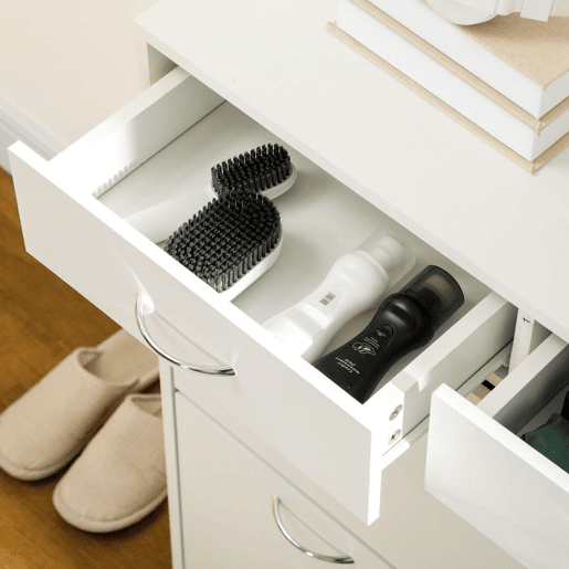 HOMCOM Sapateira Móvel para Sapatos Estreito com 2 Compartimentos e 2 Gavetas para 12 Pares de Sapatos para Sala de Estar Entrada Corredor 80x30x91,5 cm Branco