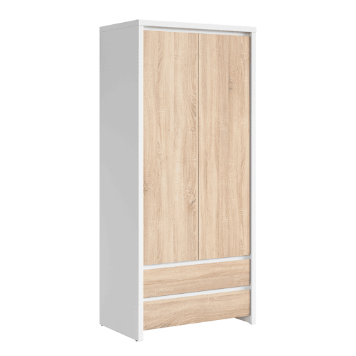 Roupeiro de 2 portas 2 gavetas Soren Branco e Madeira