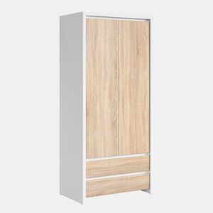Roupeiro de 2 portas 2 gavetas Soren Branco e Madeira