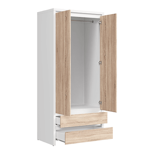 Roupeiro de 2 portas 2 gavetas Soren Branco e Madeira
