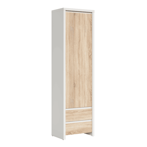 Roupeiro coluna 1 porta 2 gavetas Soren Branco e Madeira
