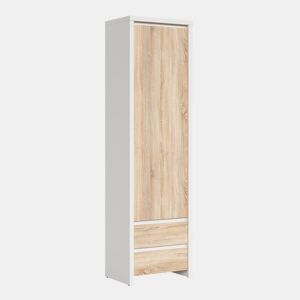 Roupeiro coluna 1 porta 2 gavetas Soren Branco e Madeira