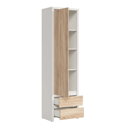 Roupeiro coluna 1 porta 2 gavetas Soren Branco e Madeira