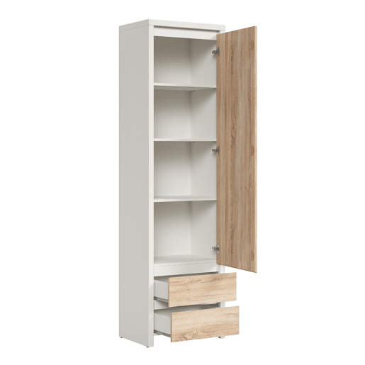 Roupeiro coluna 1 porta 2 gavetas Soren Branco e Madeira