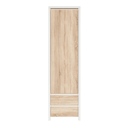 Roupeiro coluna 1 porta 2 gavetas Soren Branco e Madeira