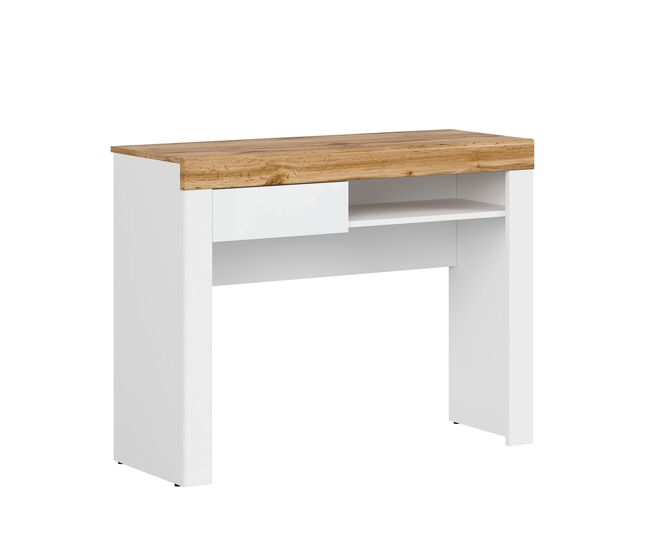 Consola escritorio 1 cajón hella blanca y madera