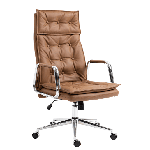Silla de oficina Sotira de cuero genuino Cuero auténtico Marrón claro 65X60X111 cm