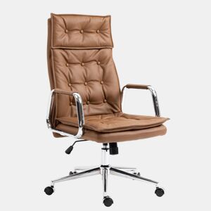 Silla de oficina Sotira de cuero genuino Cuero auténtico Marrón claro 65X60X111 cm