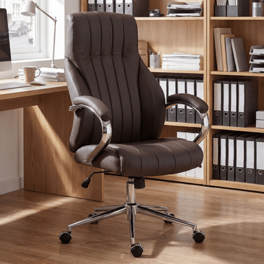 Silla de oficina Wigan Cuero auténtico Marrón 76X73X120 cm