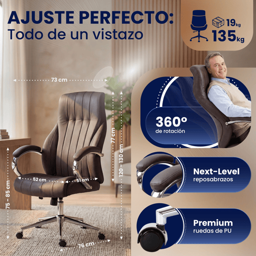 Silla de oficina Wigan Cuero auténtico Marrón 76X73X120 cm